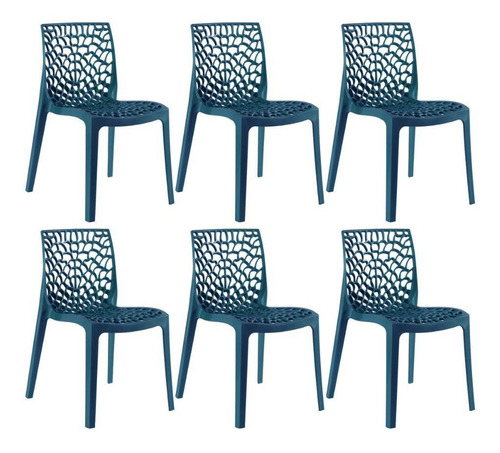 6 Cadeiras Gruvyer Cozinha Jantar Inmetro Empilhável Cores  Cor da estrutura da cadeira Azul-petróleo