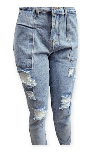 Pantalon De Jeans Mujer Jogger Con Puño Y Bolsillos Rigido
