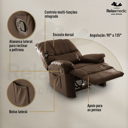 Poltrona Do Papai Relax Marrom - Relaxmedic - Bivolt