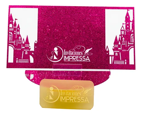 comprar 30 Sobres Glitter Invitación Corte Láser Castillo 15x15