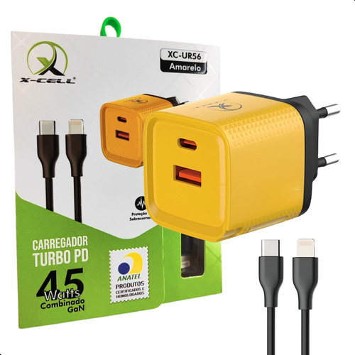 Carregador Celular 45w Gan Usb-c E Usb Com Cabo Para iPhone