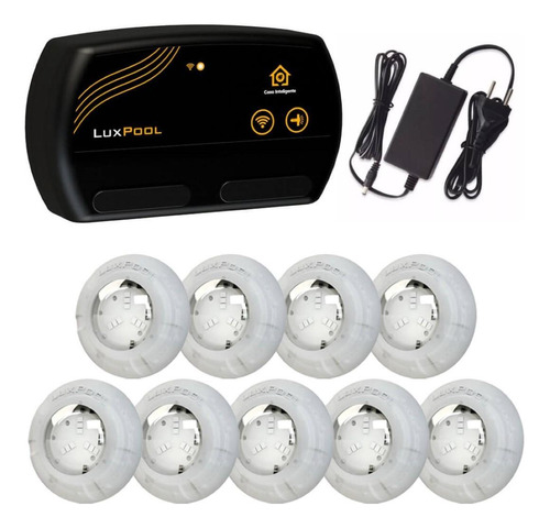 Kit 9x Led Rgb 4w Abs Piscina + Comando Wifi Alexa - Luxpool