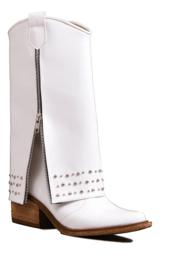 Botas Texanas Mujer Caña Doblada Taco Ancho Foliado 2251