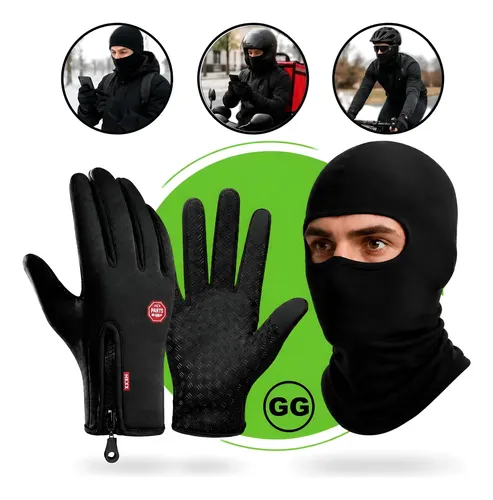 Kit Luva Frio Inverno Touch Moto Térmica Touca Balaclava Preto Gg