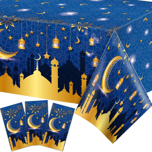 3 Piezas Eid Mubarak Mantel Luna Estrella Linterna Deco...