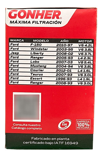 Filtro Para Aceite Gonher Gp-3600