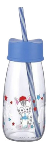 Botella De Leche Jugo Con Pajita 250ml De Vidrio Titiz Niños