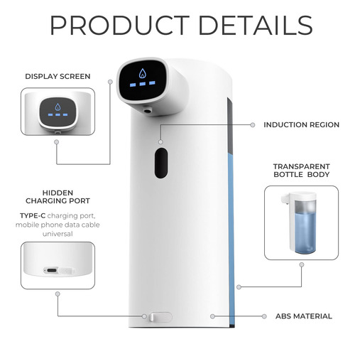Dispensador Automático De Jabón Espumoso Recargable Usb Mmg