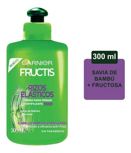 3 Pza Crema Para Peinar Garnier Fructis Rizos Elásticos 48h