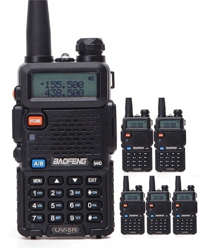 Kit 6 Rádio Comunicador Ht Dual Band Uhf Vhf Uv-5r Fm Fone Cor Preto