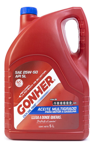 Aceite De Motor Mineral 25w50 5 Lts Gonher Alto Kilometraje