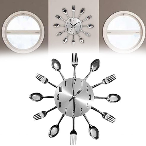 Reloj De Pared De Metal Para Cocina, Cuchara, Tenedor, Reloj