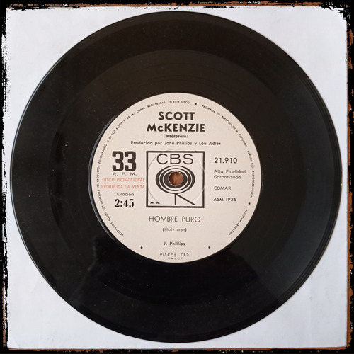 Scott Mckenzie - Hombre Puro = Holy Man  Vinilo Single