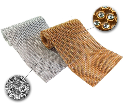 Kit 2 Manta De Strass Original Prata E Dourada 10x45