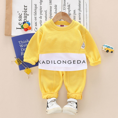 Conjunto Niño Sudadera Con Efecto De Doble Capa Y Pantalones Amarillo 2-3 Años