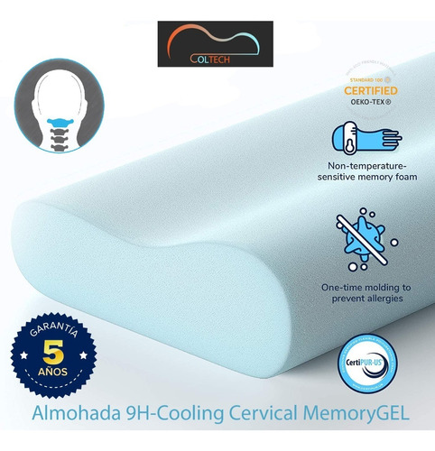 Imagen 1 de 4 de Almohada Cervical Memory Foam + Gel 9h-cooling Tienda