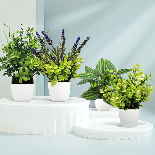 . 4 Macetas Plantas Artificiales Barro Decoración Bonsai