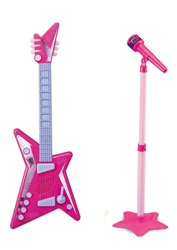 Guitarra Infantil Rock Star C/ Microfone E Luz - Rosa - Zoop
