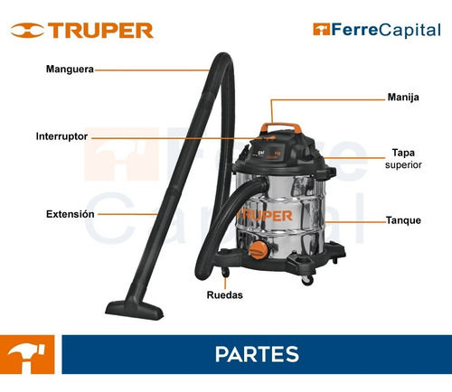 Aspiradora Sólidos Y Líquidos 5 Gal Acero Inox Truper 101523