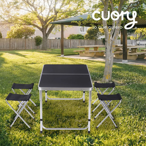 Mesa Plegable Tipo Portafolio 4 Bancos Para Jardín Portátil Color Negro