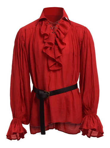 Disfraz De Cosplay De Camisa Medieval Plisada De Color Sólid