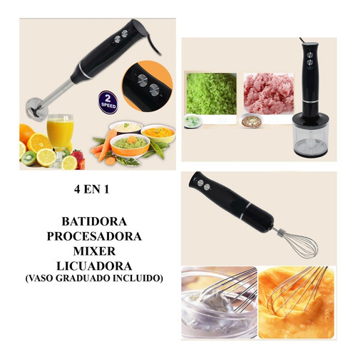 Imagen 2 de 10 de Mixer + Accesorios Completa 4 En 1 Batidora Procesadora 500w