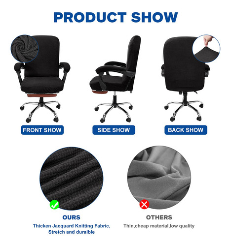 Funda Elástica Para Silla De Oficina Con Reposabrazos Negro