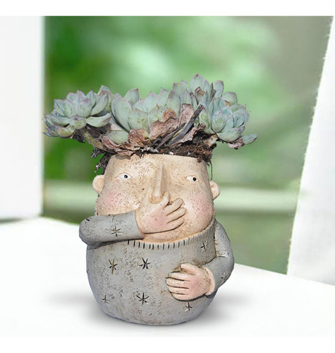 Macetero Con Cabeza Divertida, Maceta, Florero Decorativo