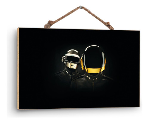 Cuadro De Madera Triplay Afiche Daft Punk Cascos 60x90cm