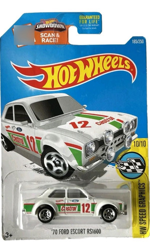 Hot Wheels Ford '70 Rs1600 2014 Castrol Blanco Rayas Verdes