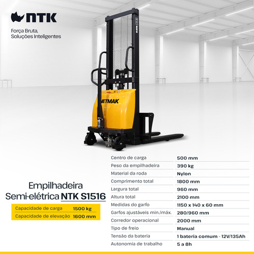 Empilhadeira Semi Elétrica Netmak Ntk S1516