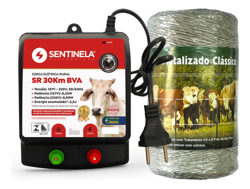 Kit Cerca Elétrica Rural Eletrificador Sr 30  + Cabo 250m