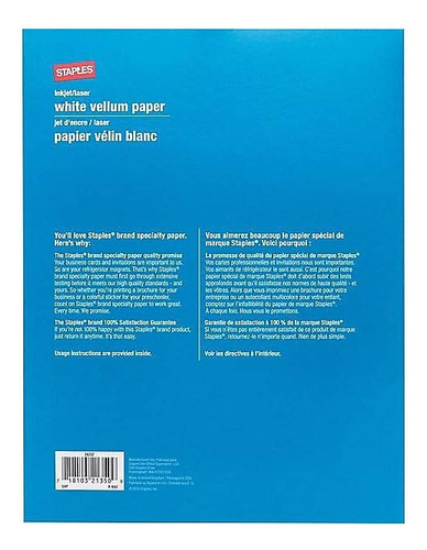 Vitela Paper Staples 496755, 8,5 X 11, 50 Unidades, 92 Unida