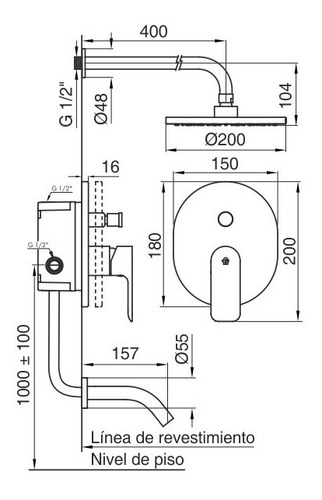 Imagen 2 de 3 de Griferia Ducha Bañera Fv Coty Cromo 0106/d9 Cr