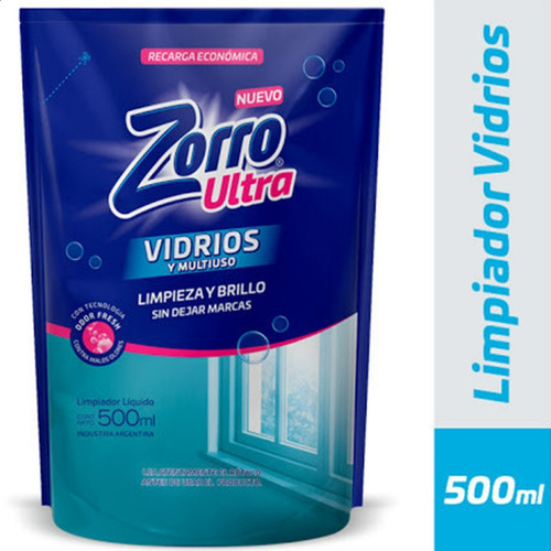 Imagen 2 de 5 de Limpiador Liquido Vidrios Recarga Zorro - Mejor Precio