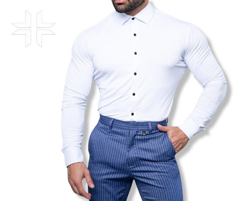 Camisa Hombre  Corte Slim Fit Hombre  Manga Larga  Elástica