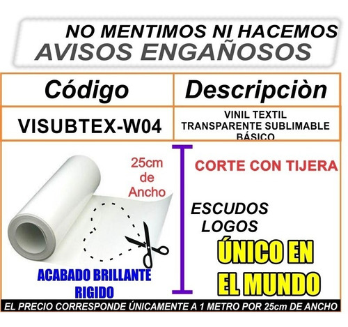 Imagen 2 de 4 de Vinil Textil Sublimable Transparente Playera Novedad Moritzu