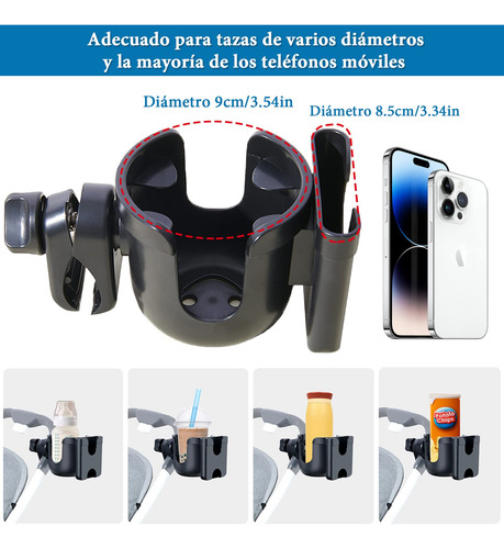 Portavasos Para Carriola De Bebé Con Soporte Para Teléfono