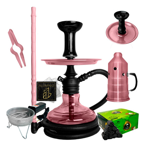 Narguile Completo Black Hookah Carvão Fogareiro Aluminio