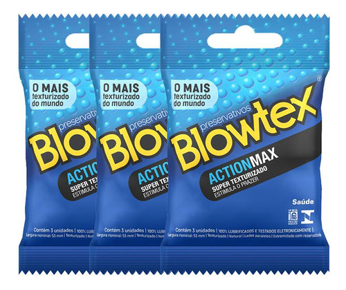 Kit 03 Pacotes Preservativo Blowtex Actionmax C/ 3 Un Cada