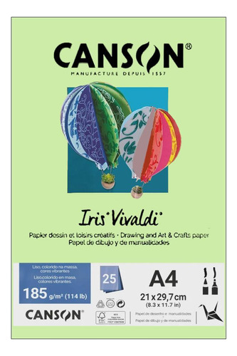 Papel Canson A4 Iris Vivaldi 185g 25fls Maça Verde