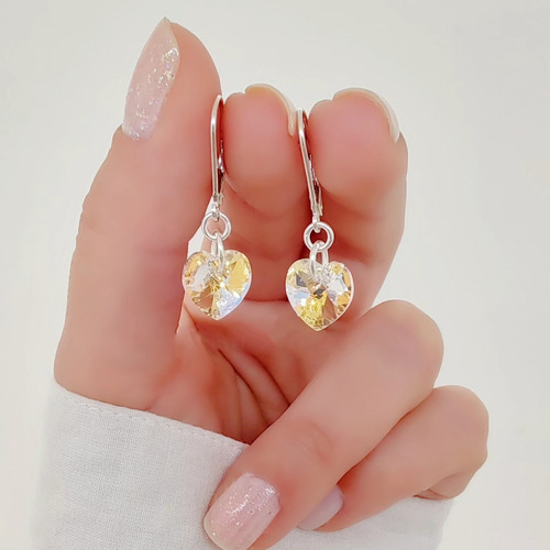 Conjunto Con Cristal Corazón 10mm Plata 925 Aurora Boreal