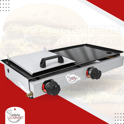 Chapa Lanche Hot Dog C/ Prensa 30x60 Inox A Gás 2 Bocas Cor Cinza N A