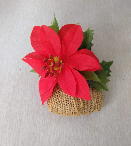 Adorno Navideño En Forma De Saquito Con Flor De Pascua