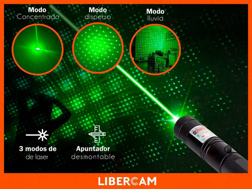 Imagen 7 de 10 de Puntero Laser Verde Muy Potente Punto O Efecto Lluvia +18650