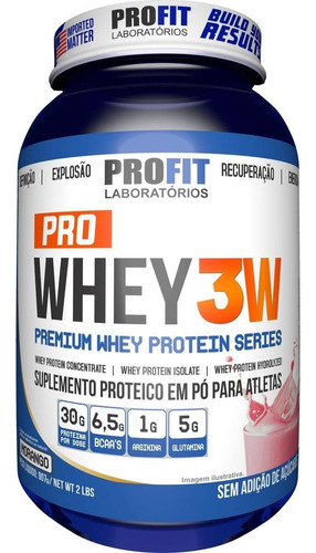 Whey Protein 3w Premium 907g Pote - Profit Labs Sabor Morango