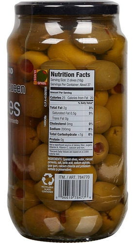 Imagen 2 de 7 de Aceitunas Kirkland Españolas Aceitunas Rellenas Pimentón