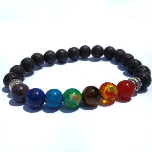 Pulsera 7 Chakras Volcanica, Ojo De Tigre, Ágata, Lapislazul