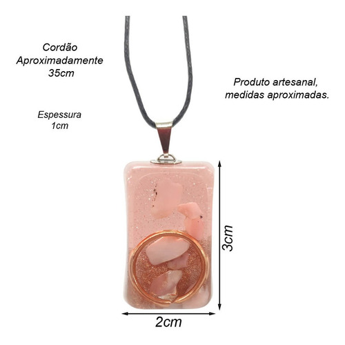 Orgonite Colar Reto Opala Rosa - Cura Emocional