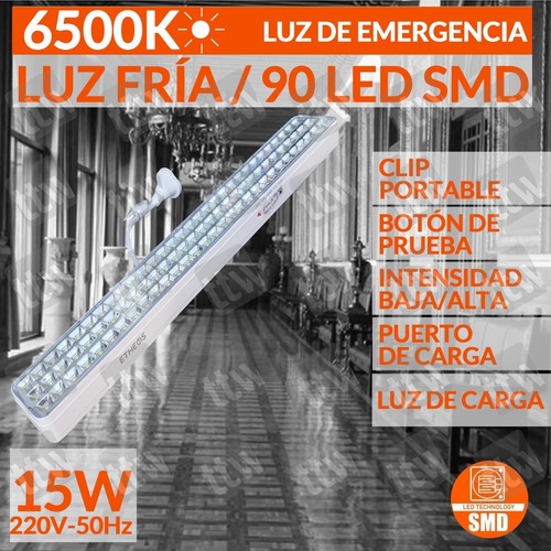 Imagen 4 de 11 de Luces Luz De Emergencia 90 Leds Recargable Cable 220v Etheos
